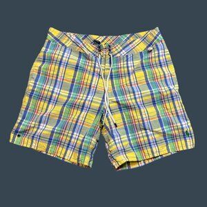 Polo by Ralph Lauren Mens Yellow Multicolor Plaid Swim Trunks W/ Drawstring Size